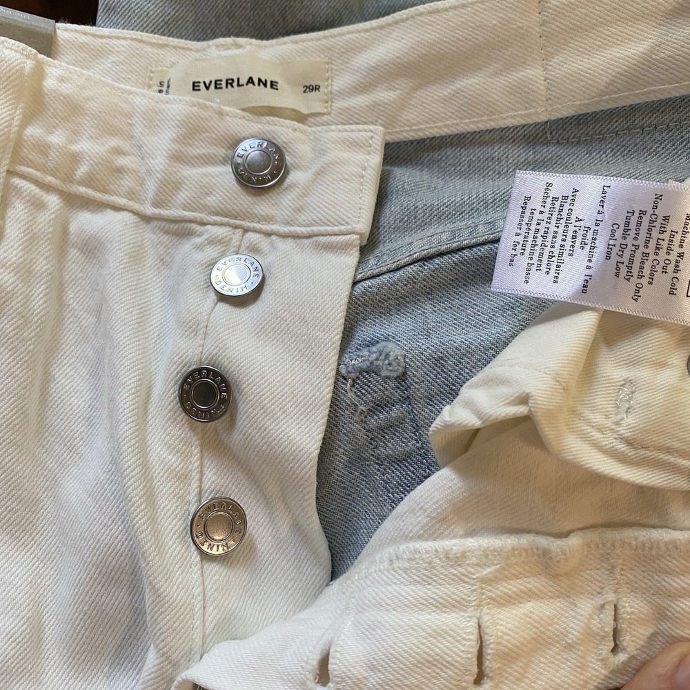 Everlane NWT The Way High Jean 29 Two Tone Split White Blue Straight Leg Rigid - Picture 9 of 13